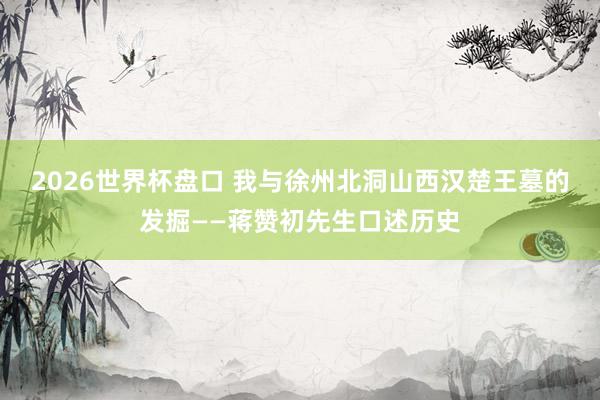 2026世界杯盘口 我与徐州北洞山西汉楚王墓的发掘——蒋赞初先生口述历史