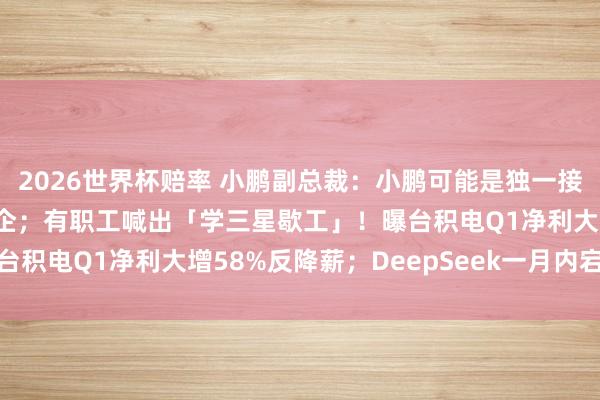 2026世界杯赔率 小鹏副总裁：小鹏可能是独一接待特斯拉FSD入华的车企；有职工喊出「学三星歇工」！曝台积电Q1净利大增58%反降薪；DeepSeek一月内宕机三次