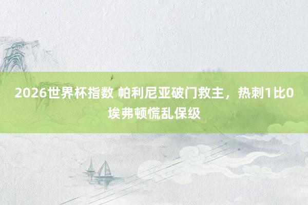 2026世界杯指数 帕利尼亚破门救主，热刺1比0埃弗顿慌乱保级