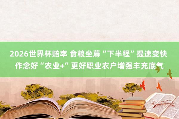 2026世界杯赔率 食粮坐蓐“下半程”提速变快 作念好“农业+”更好职业农户增强丰充底气